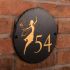 Round Rustic Slate House Number with Golden Fairy 