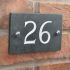 Slate house number 26 v-carved with white infill numbers