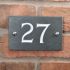 Slate house number 27 v-carved with white infill numbers